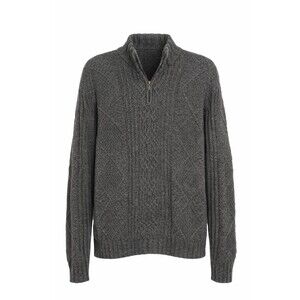 Jos A Bank Mens Sweater Sz L Wool Charcoal Signature 1/4 Zip Cable Knit Pullover